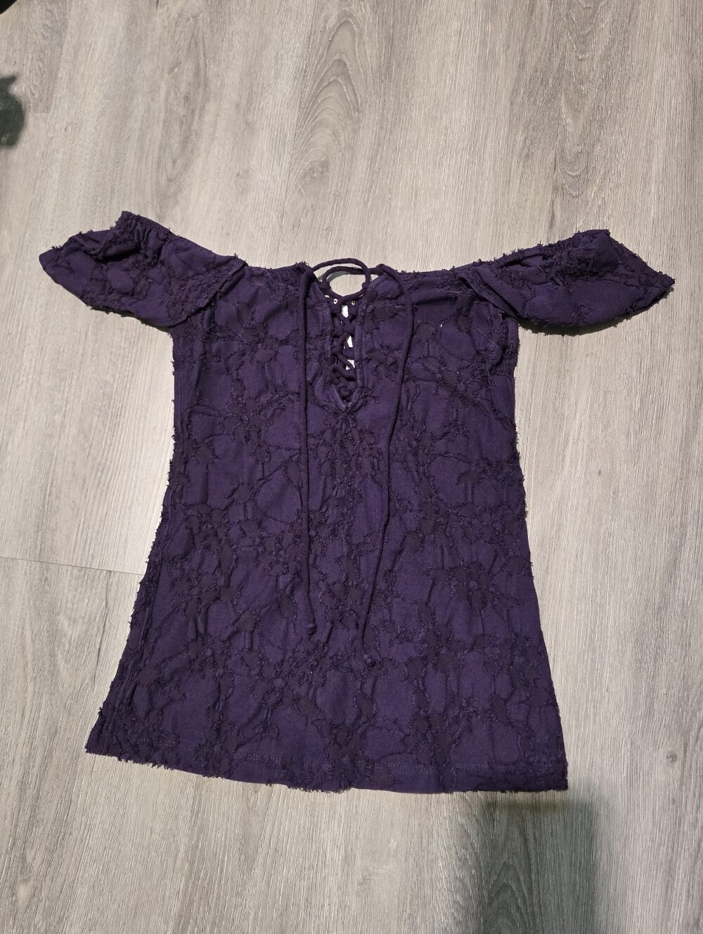Free Peopke Off-Shoulder Lace Peasant Top in Deep Purple